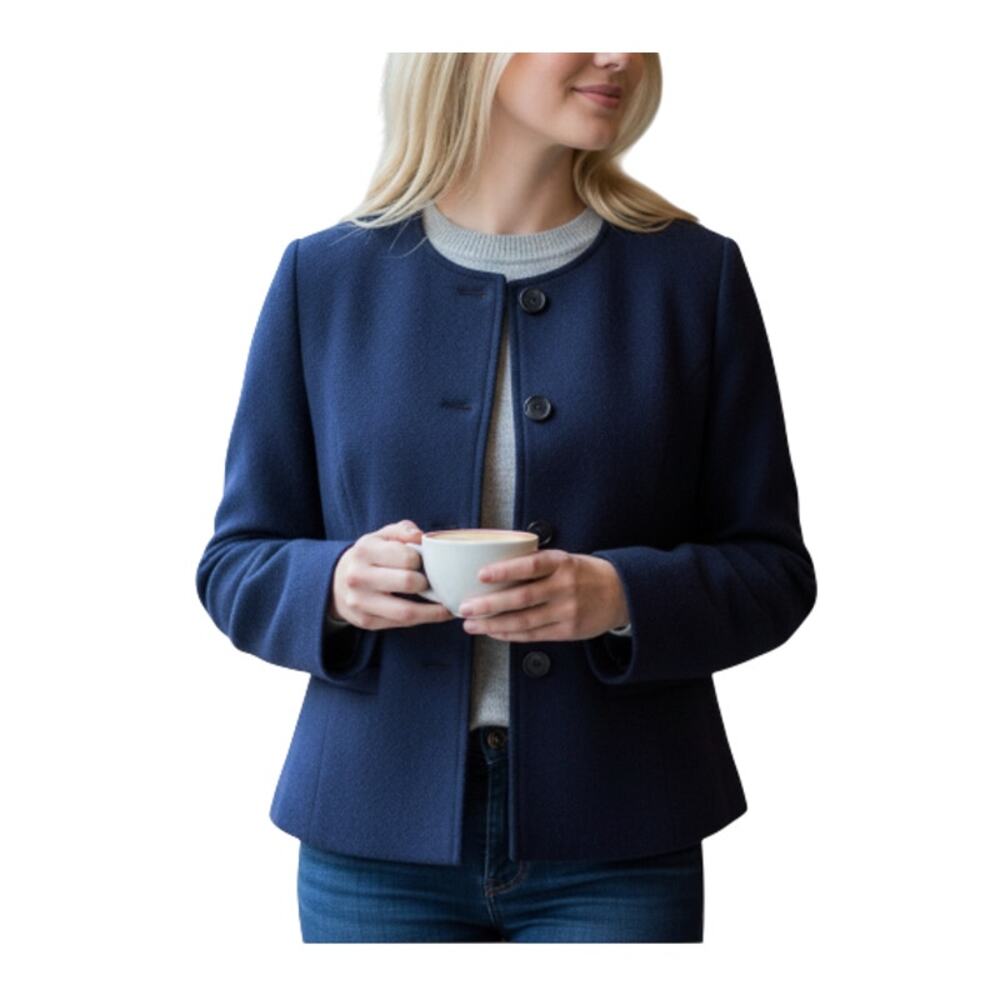 COTSWOLD Boiled 100% Wool Jacket Blazer Women L Blue Classic Office Made In UK